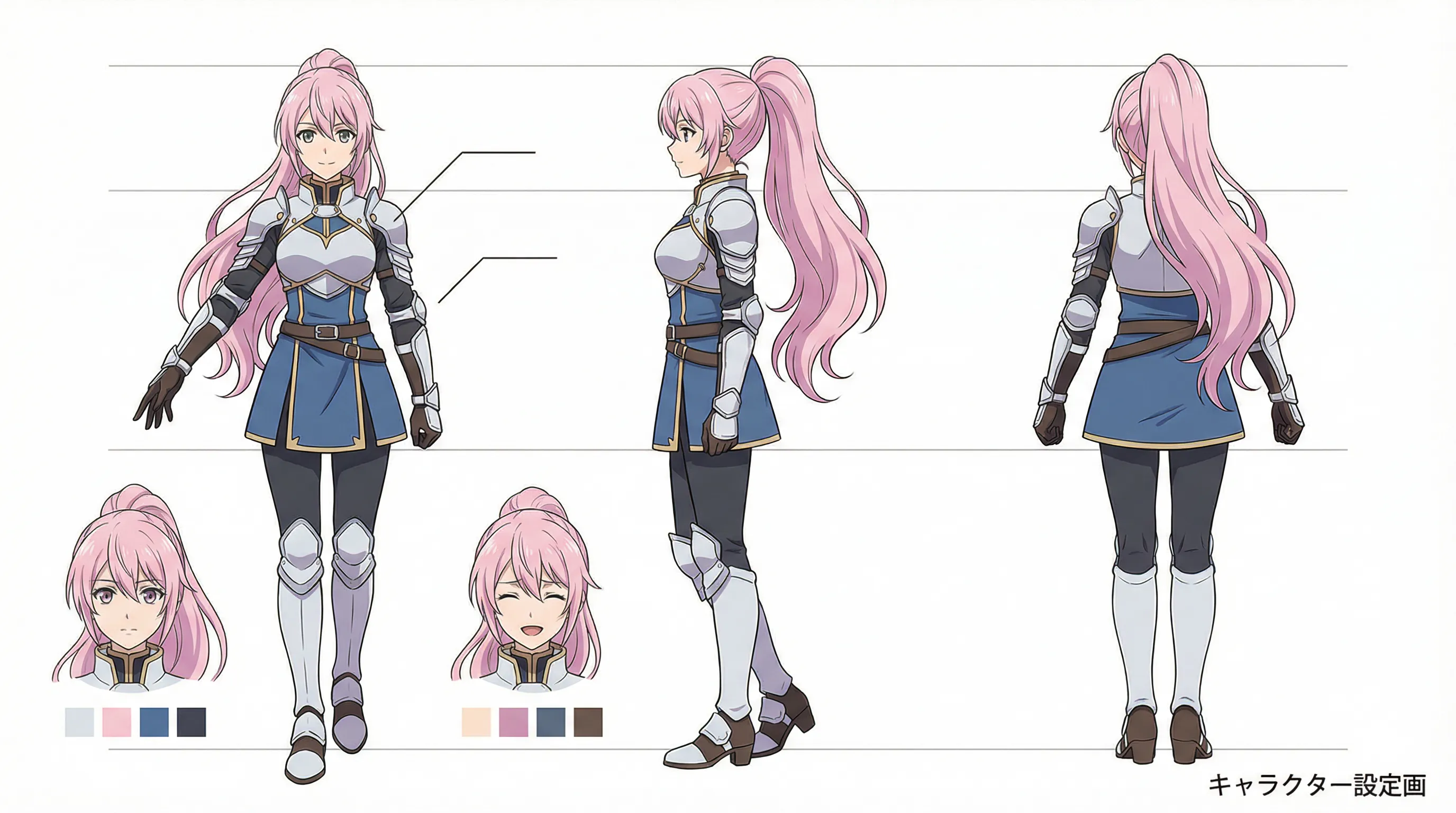 AI generated anime character sheet with multiple poses and expressions