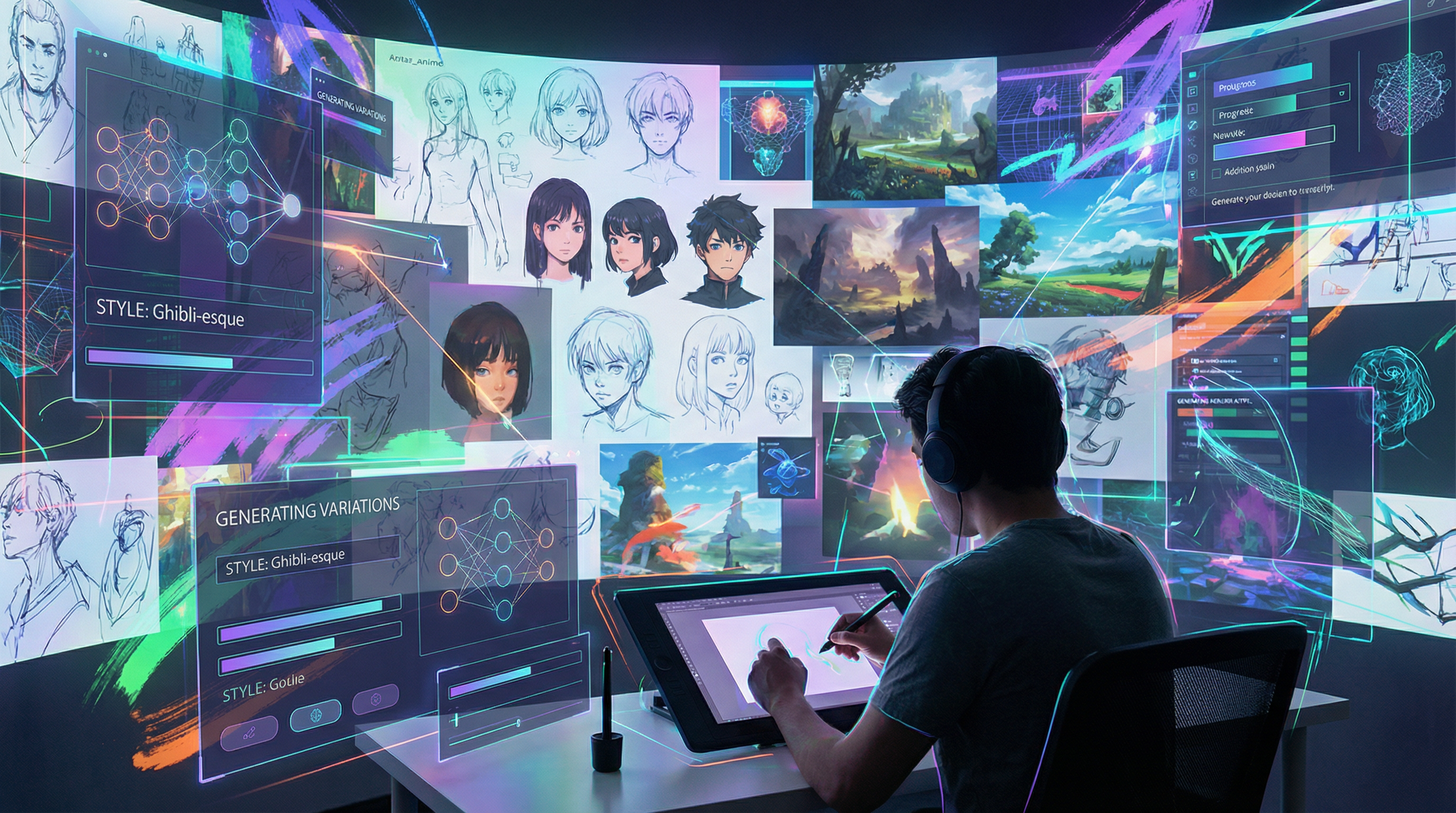 Professional artist workflow on infinite canvas AI art generator