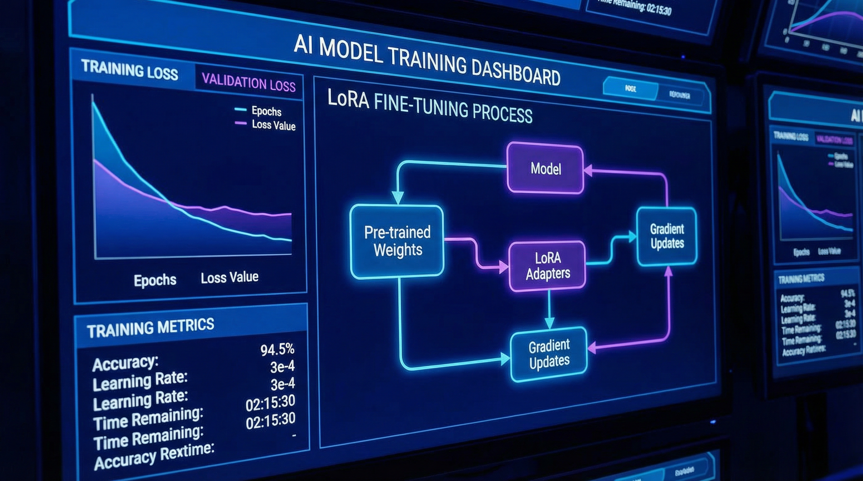 AI model training progress dashboard showing real-time metrics