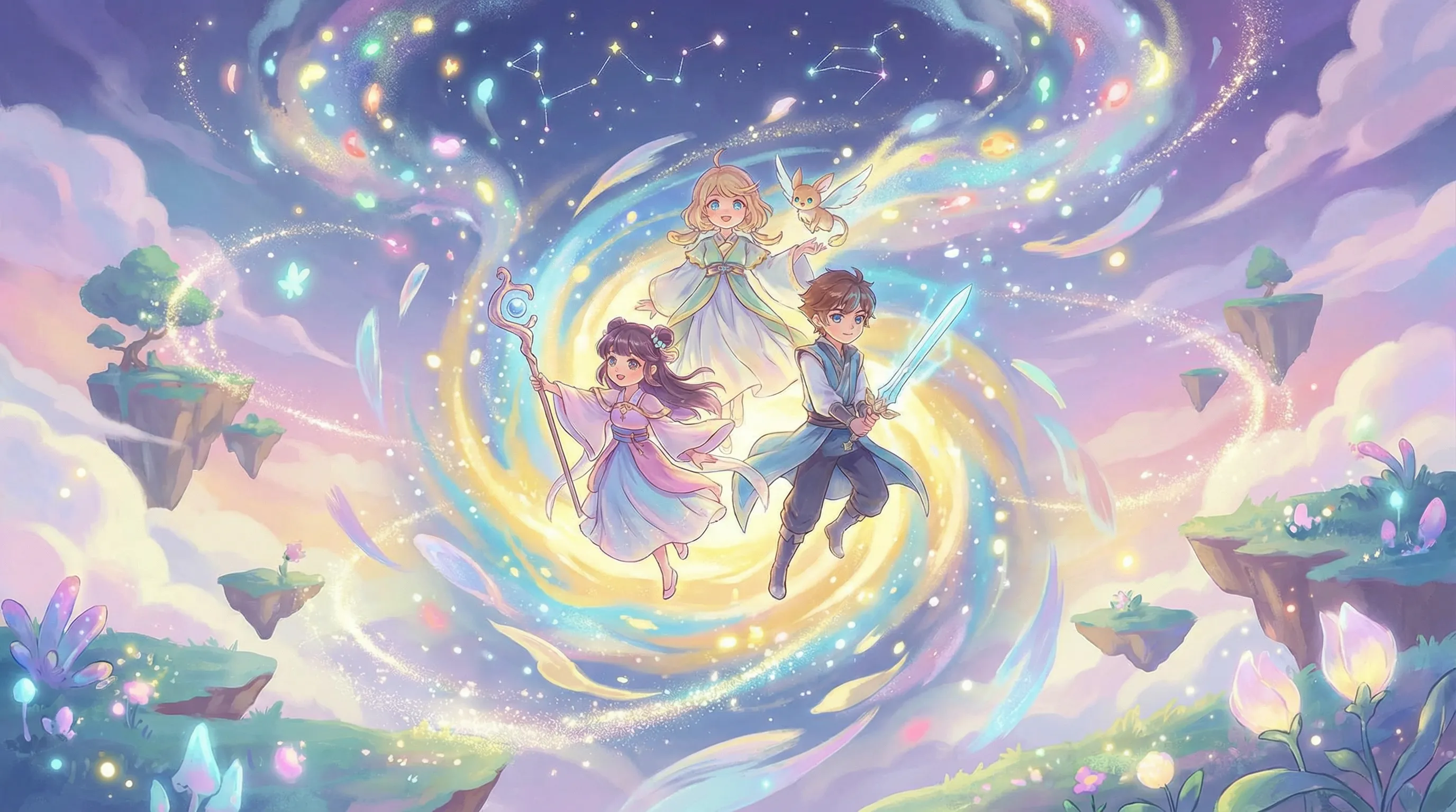 Magical sparkles transforming into beautiful anime artwork