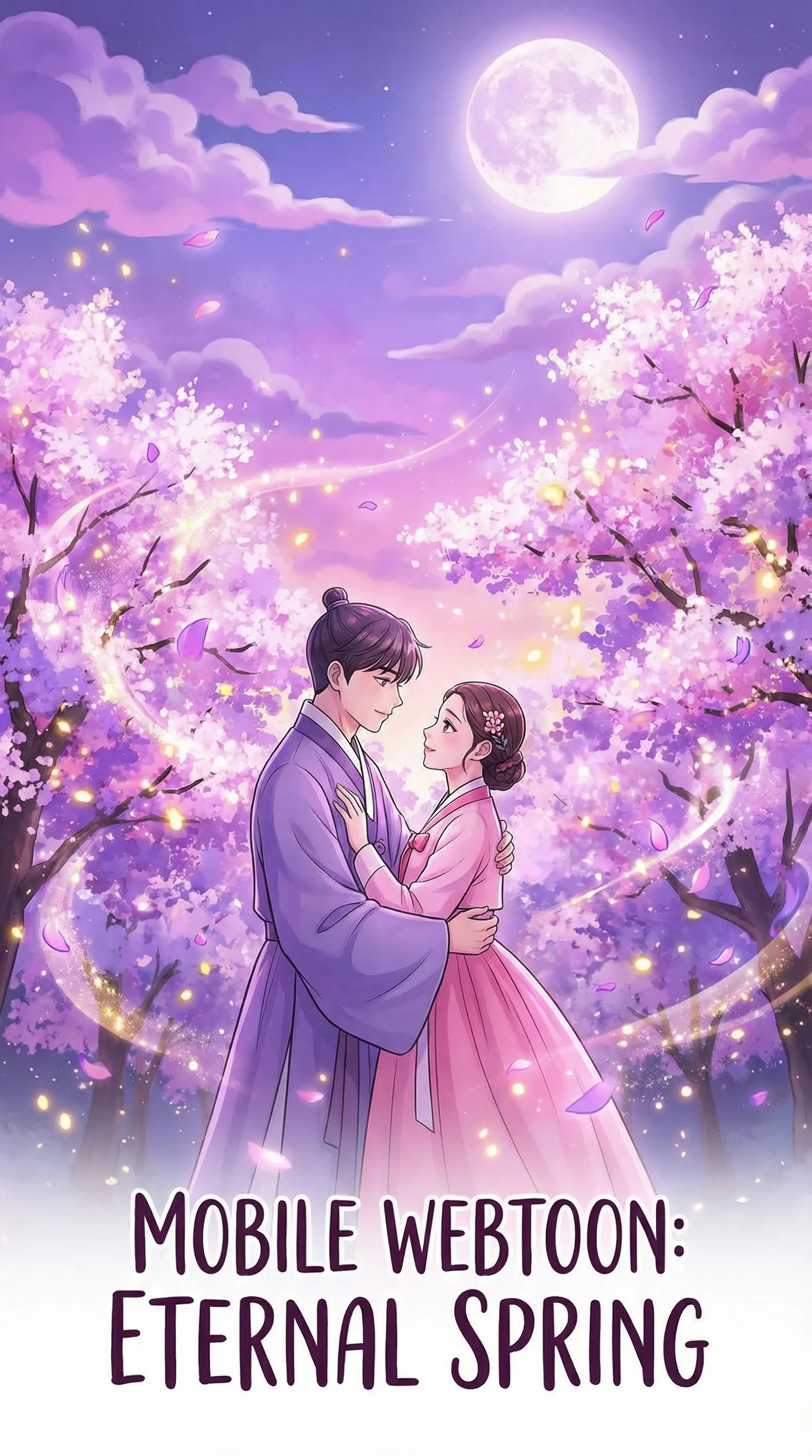 Beautiful webtoon romantic scene optimized for mobile vertical scrolling