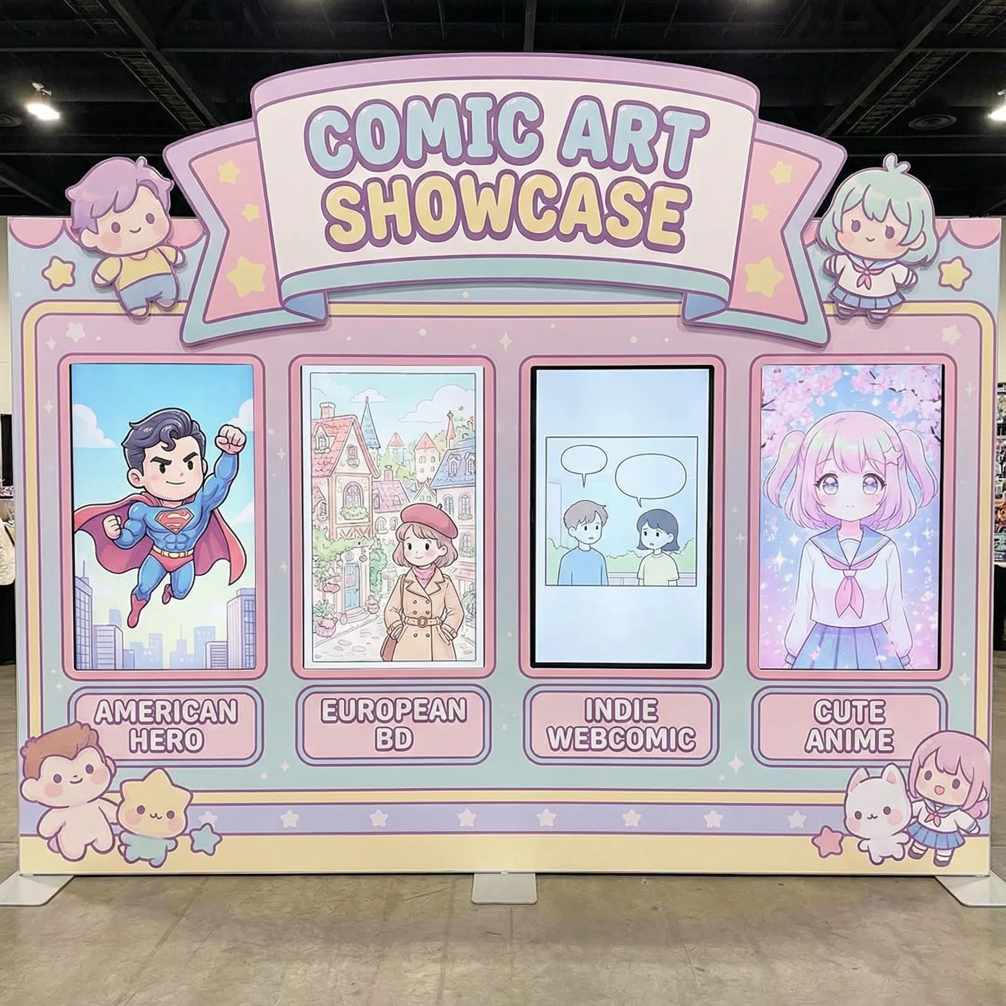 Comparison of different comic art styles including superhero, European BD, and indie webcomic