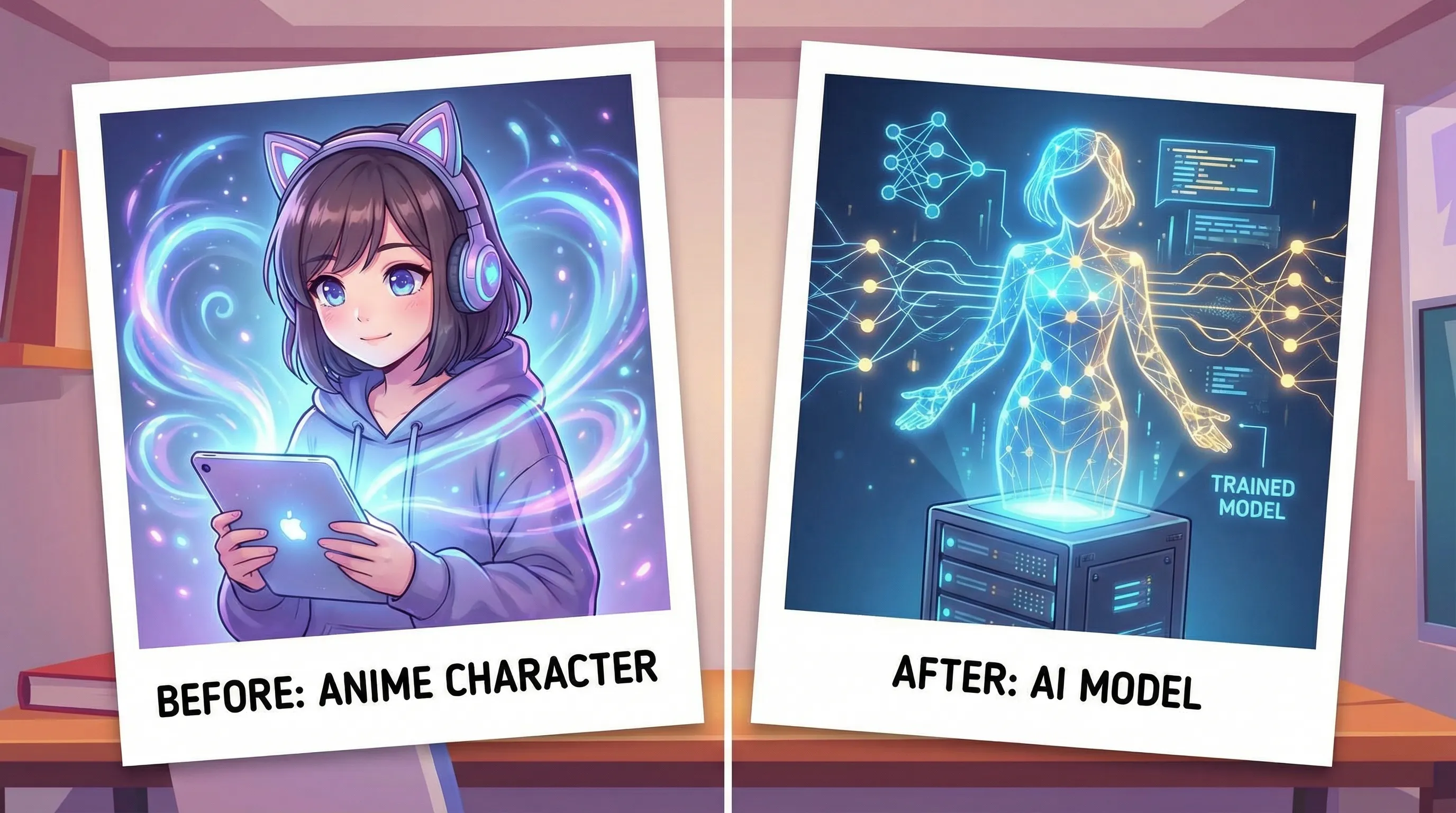 LoRA training transformation visualization showing character learning process