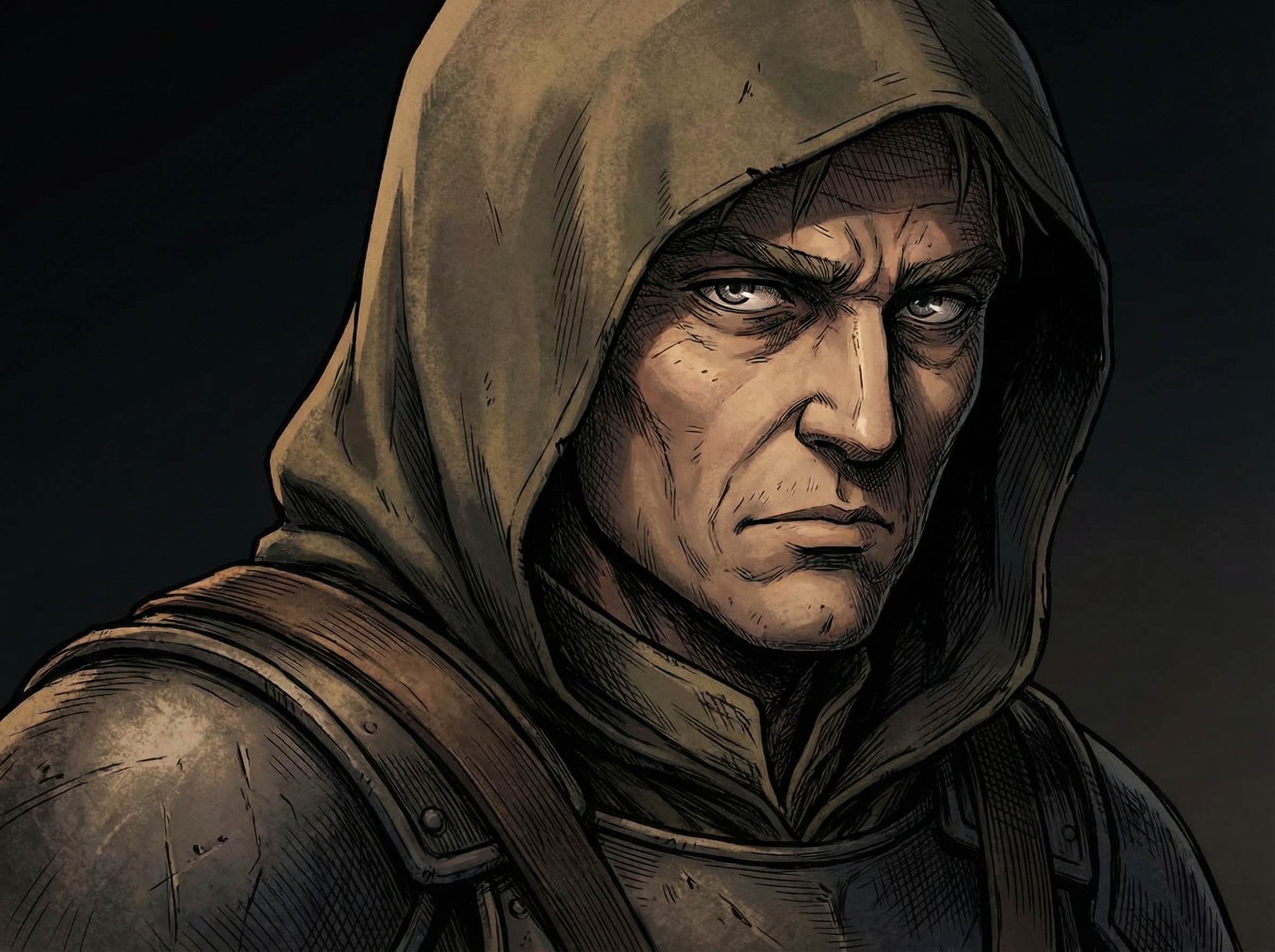 セミリアルアニメスタイルの例 - リアルなプロポーションとドラマチックな照明